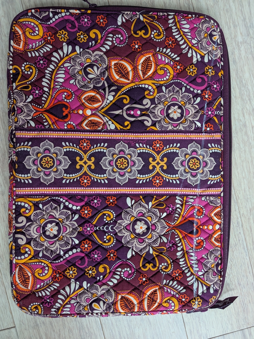 Large Vera Bradley Laptop Sleeve In Sunset Safari Purple & Orange